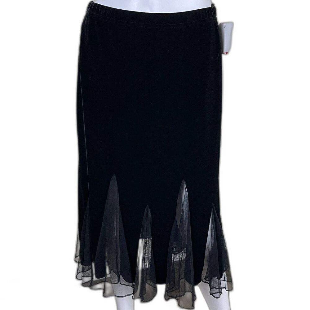 Vintage Xscape Women's Size M Black Velvet Midi Trumpet Skirt USA Fairy Goth NEW